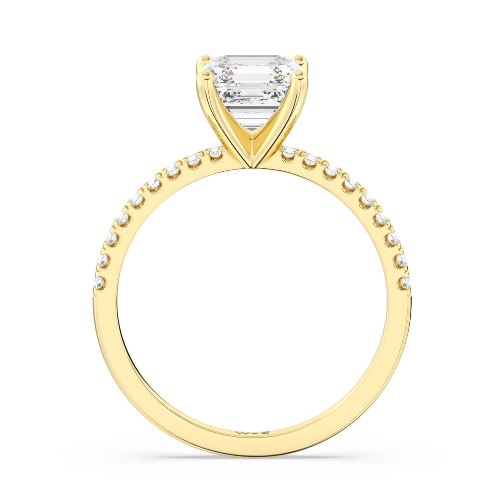 Fine Vela Classic Pave Diamond Engagement Ring with Asscher Cut Diamond in 14KT Yellow Gold view 2
