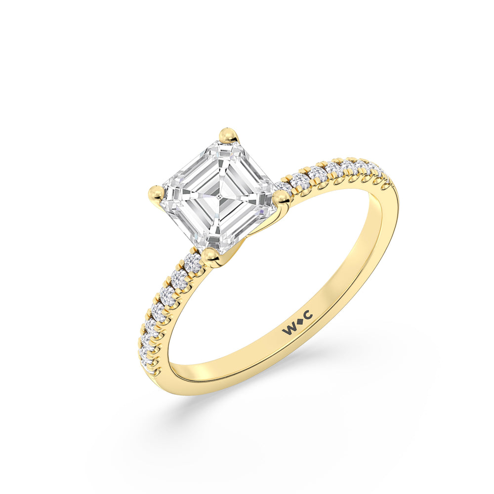 Fine Vela Classic Pave Diamond Engagement Ring with Asscher Cut Diamond in 14KT Yellow Gold view 3
