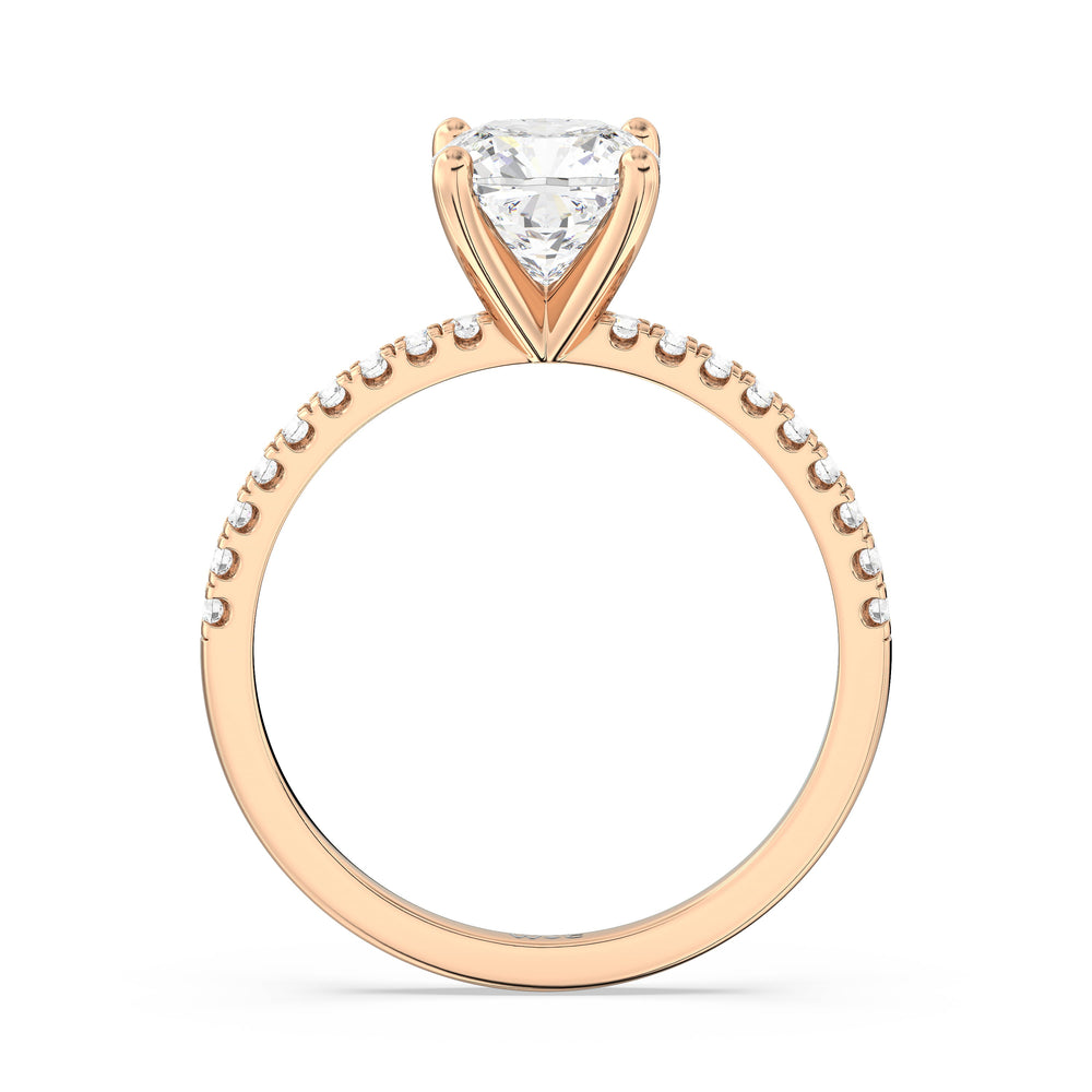 Fine Vela Classic Pave Diamond Engagement Ring with Cushion Cut Diamond in 14KT Rose Gold view 2
