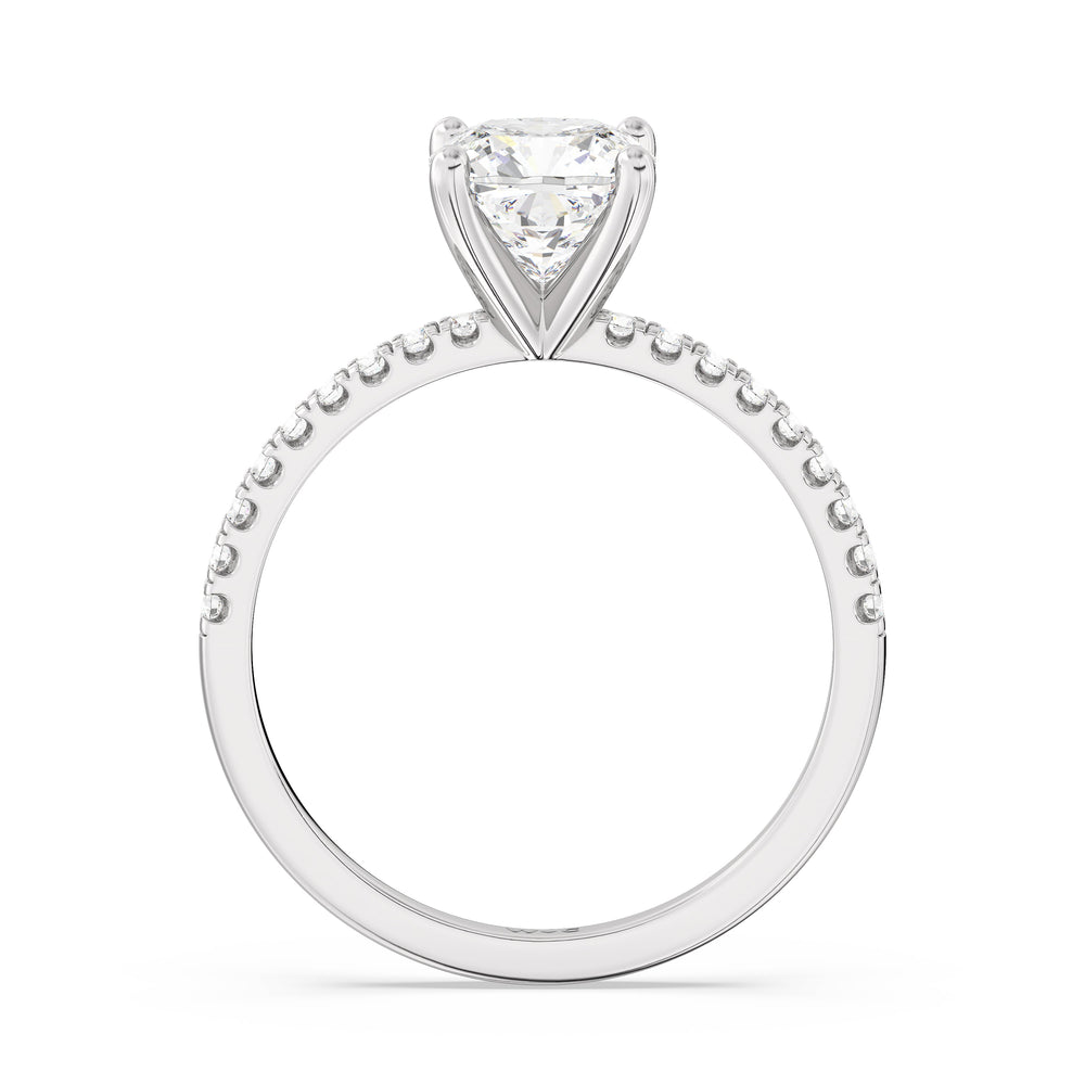Fine Vela Classic Pave Diamond Engagement Ring with Cushion Cut Diamond in 14KT Platinum view 2
