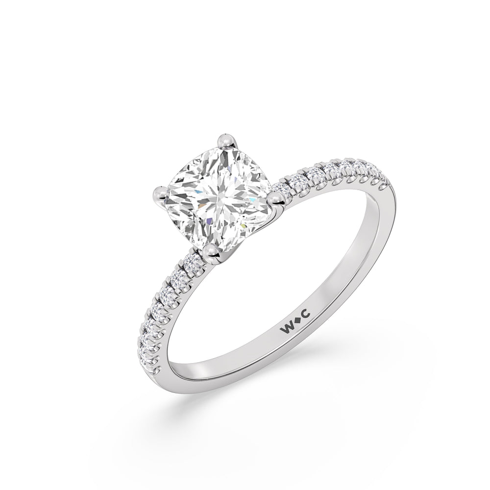 Fine Vela Classic Pave Diamond Engagement Ring with Cushion Cut Diamond in 14KT Platinum view 3
