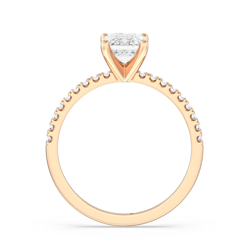 Fine Vela Classic Pave Diamond Engagement Ring with Emerald Cut Diamond in 14KT Rose Gold view 2
