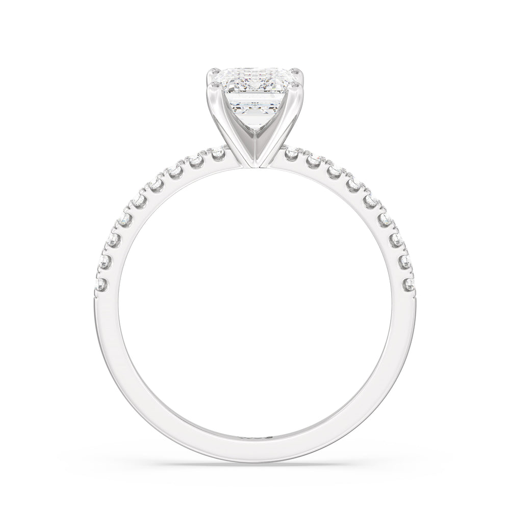 Fine Vela Classic Pave Diamond Engagement Ring with Emerald Cut Diamond in 14KT Platinum view 2
