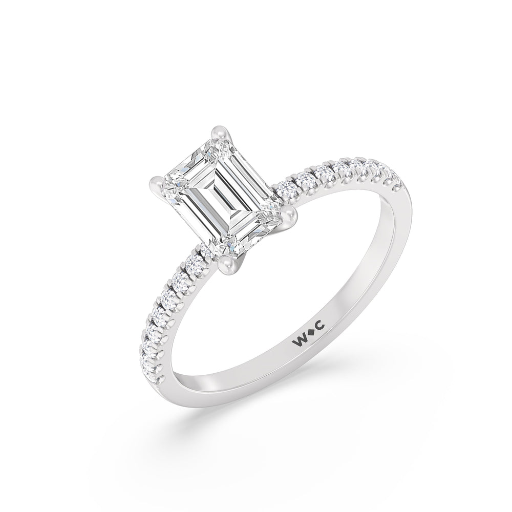 Fine Vela Classic Pave Diamond Engagement Ring with Emerald Cut Diamond in 14KT Platinum view 3
