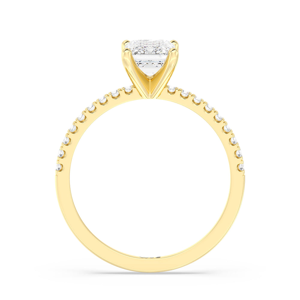 Fine Vela Classic Pave Diamond Engagement Ring with Emerald Cut Diamond in 14KT Yellow Gold view 2
