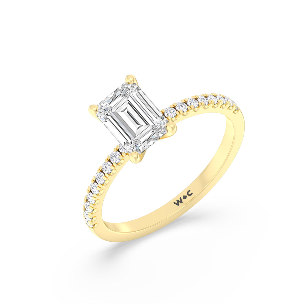 Fine Vela Classic Pave Diamond Engagement Ring with Emerald Cut Diamond in 14KT Yellow Gold view 3
