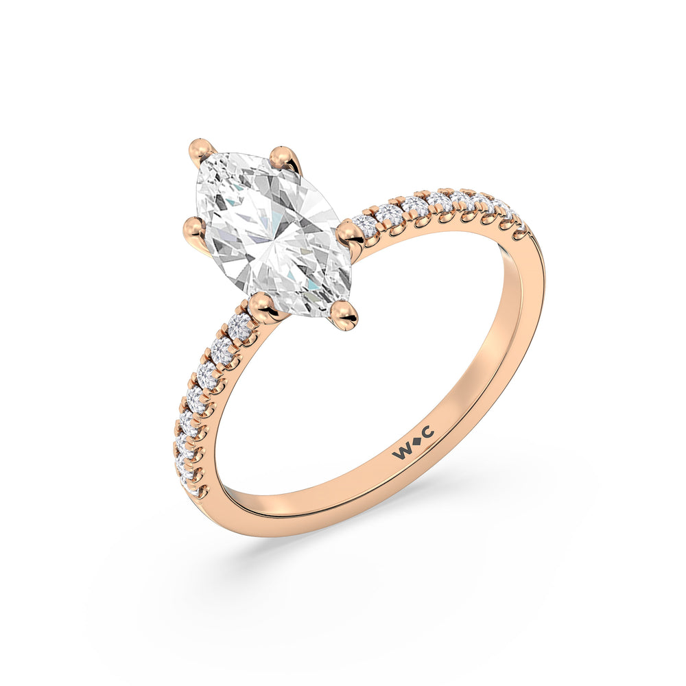 Fine Vela Classic Pave Diamond Engagement Ring with Marquise Cut Diamond in 14KT Rose Gold view 3
