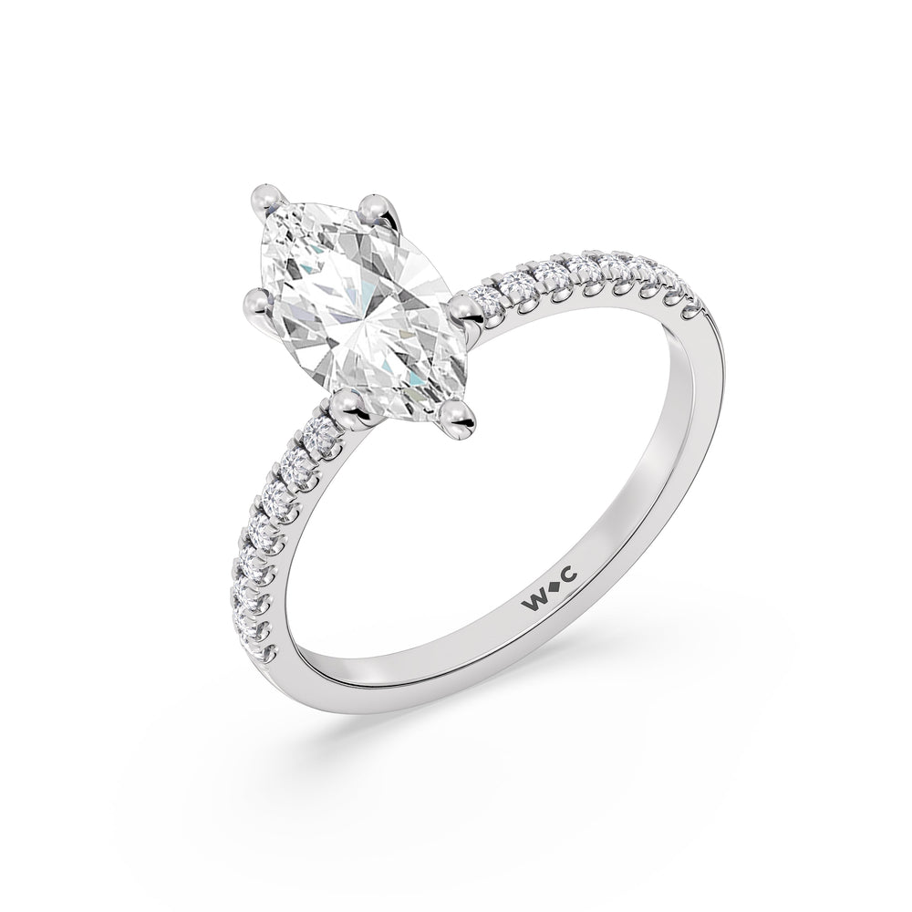 Fine Vela Classic Pave Diamond Engagement Ring with Marquise Cut Diamond in 14KT Platinum view 3
