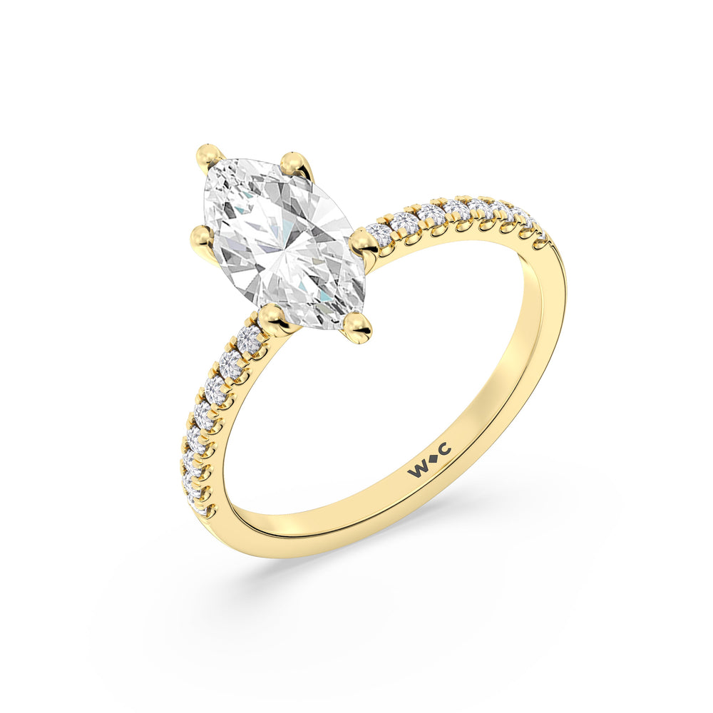Fine Vela Classic Pave Diamond Engagement Ring with Marquise Cut Diamond in 14KT Yellow Gold view 3
