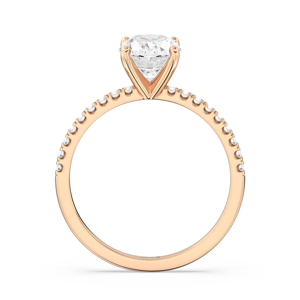 Fine Vela Classic Pave Diamond Engagement Ring with Oval Cut Diamond in 14KT Rose Gold view 2
