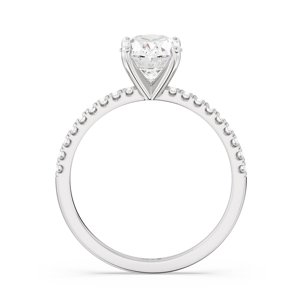 Fine Vela Classic Pave Diamond Engagement Ring with Oval Cut Diamond in 14KT Platinum view 2
