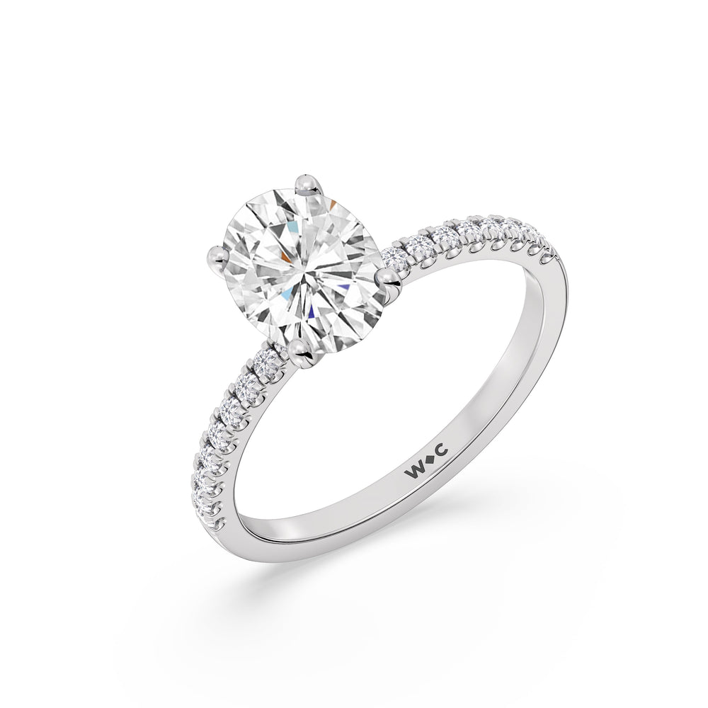 Fine Vela Classic Pave Diamond Engagement Ring with Oval Cut Diamond in 14KT Platinum view 3
