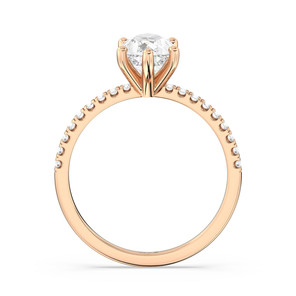 Fine Vela Classic Pave Diamond Engagement Ring with Pear Cut Diamond in 14KT Rose Gold view 2
