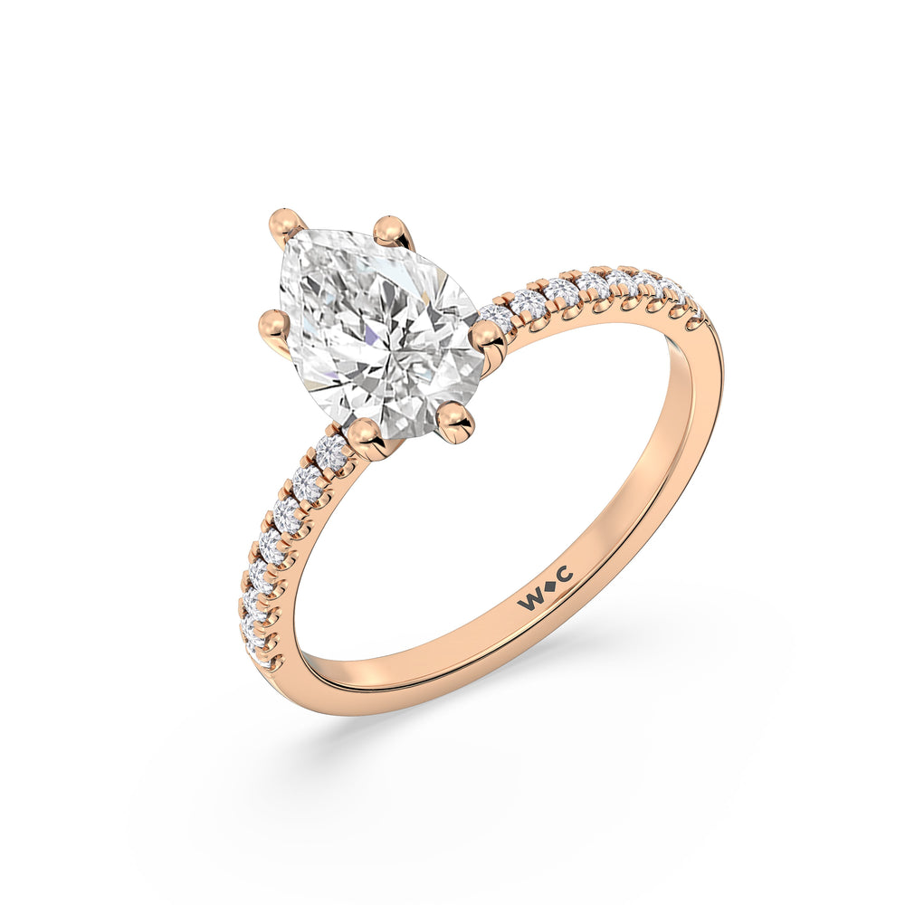 Fine Vela Classic Pave Diamond Engagement Ring with Pear Cut Diamond in 14KT Rose Gold view 3

