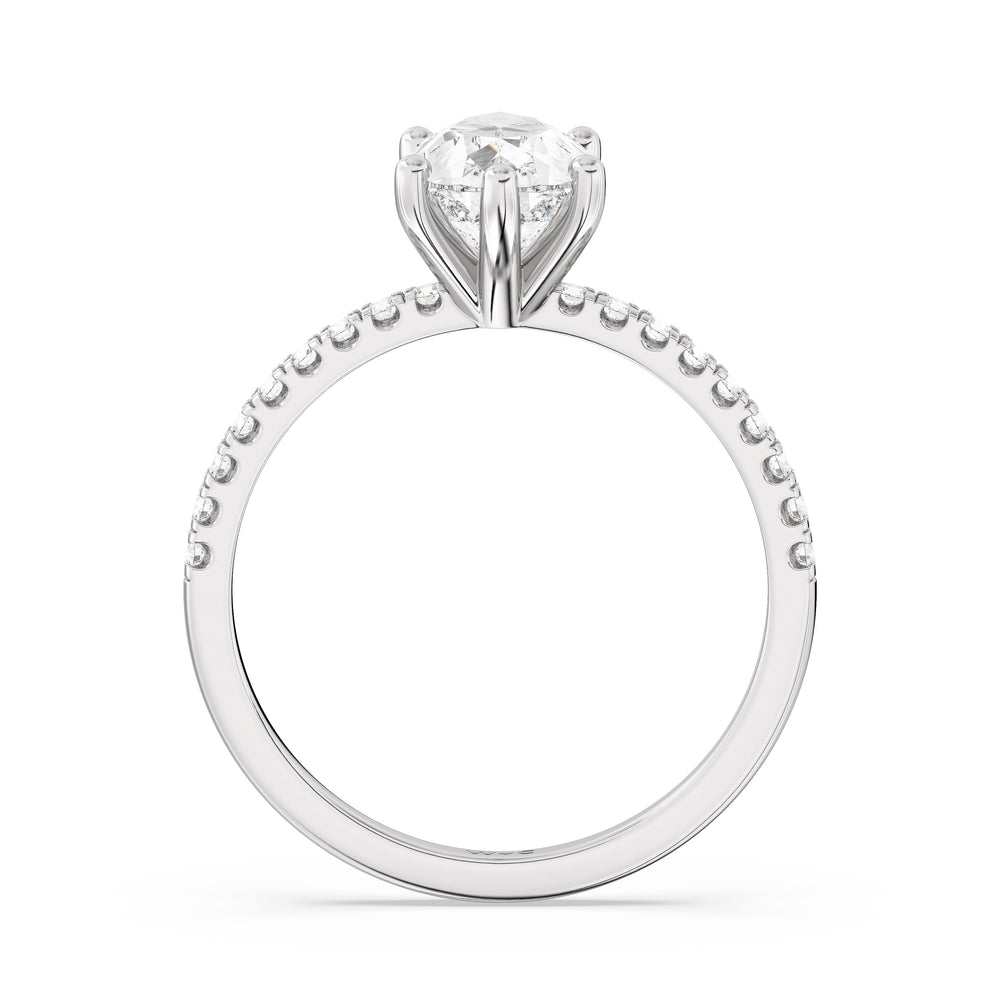 Fine Vela Classic Pave Diamond Engagement Ring with Pear Cut Diamond in 14KT Platinum view 2

