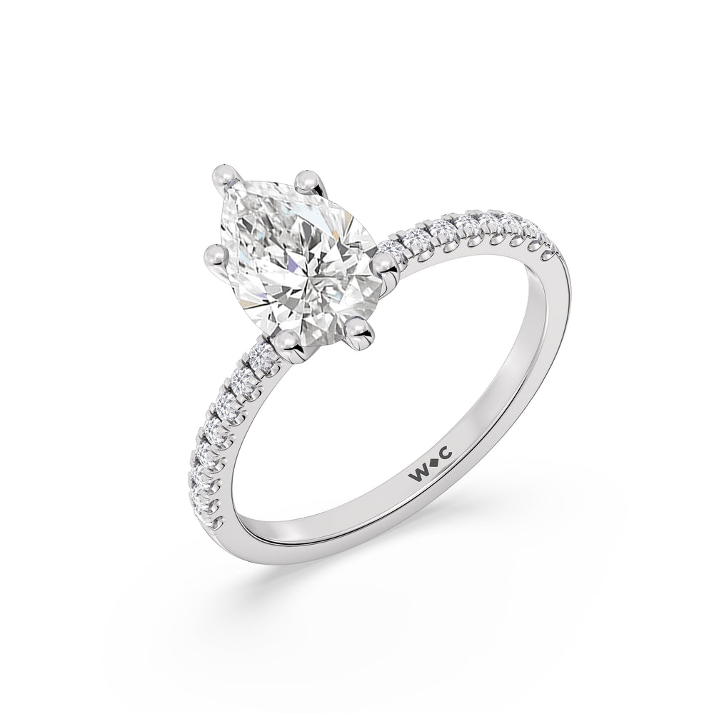 Fine Vela Classic Pave Diamond Engagement Ring with Pear Cut Diamond in 14KT Platinum view 3
