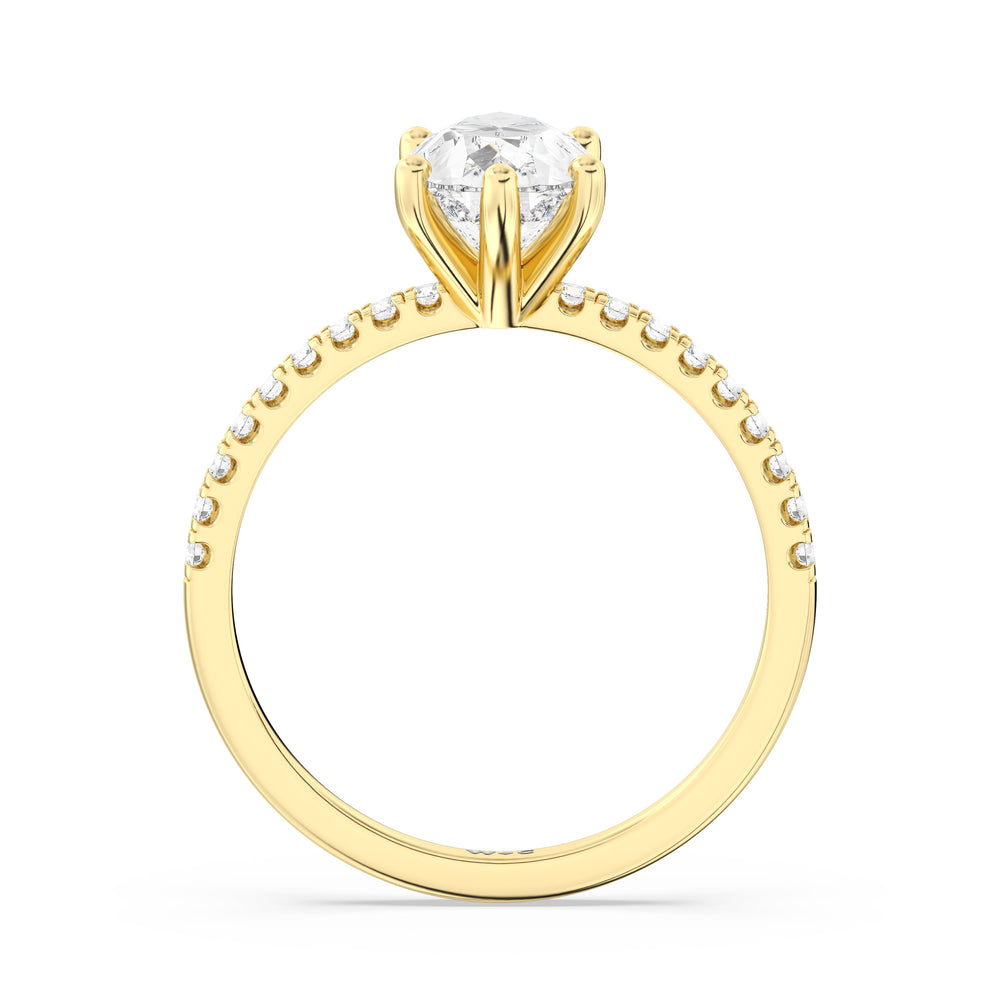 Fine Vela Classic Pave Diamond Engagement Ring with Pear Cut Diamond in 14KT Yellow Gold view 2
