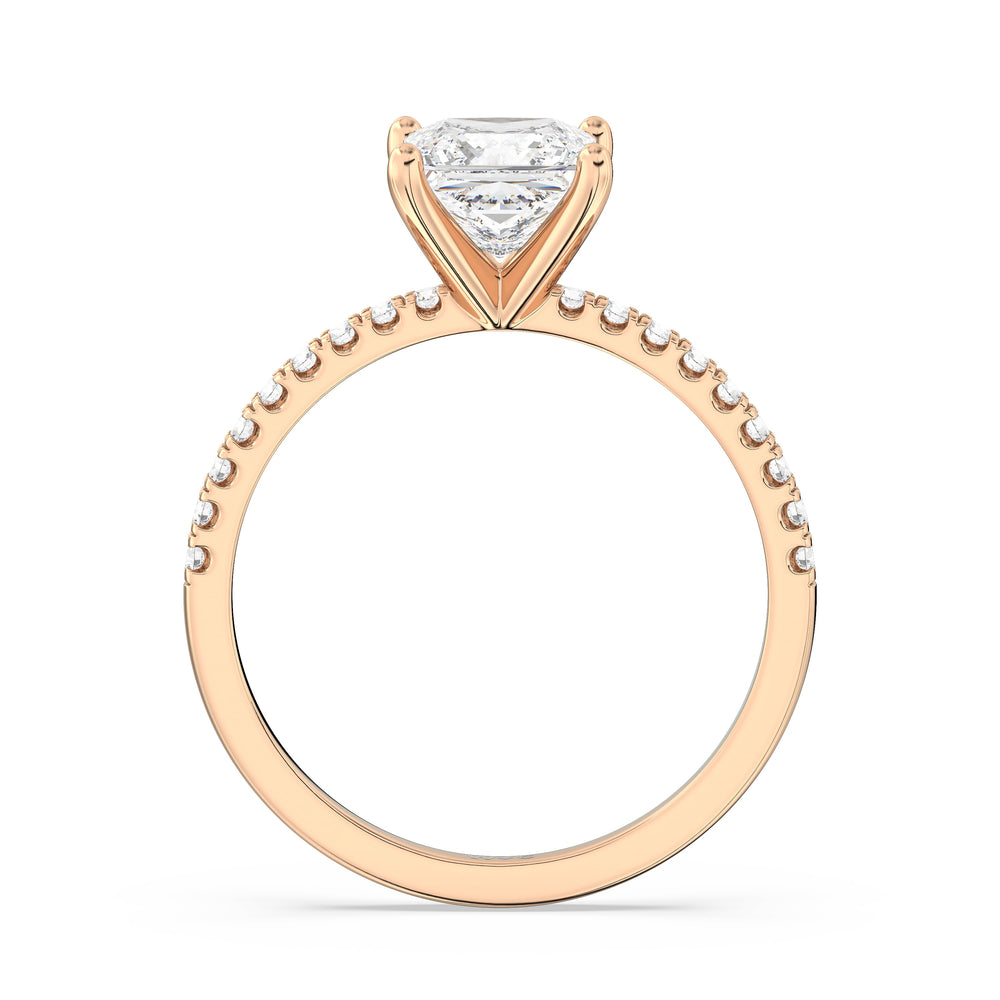 Fine Vela Classic Pave Diamond Engagement Ring with Princess Cut Diamond in 14KT Rose Gold view 2
