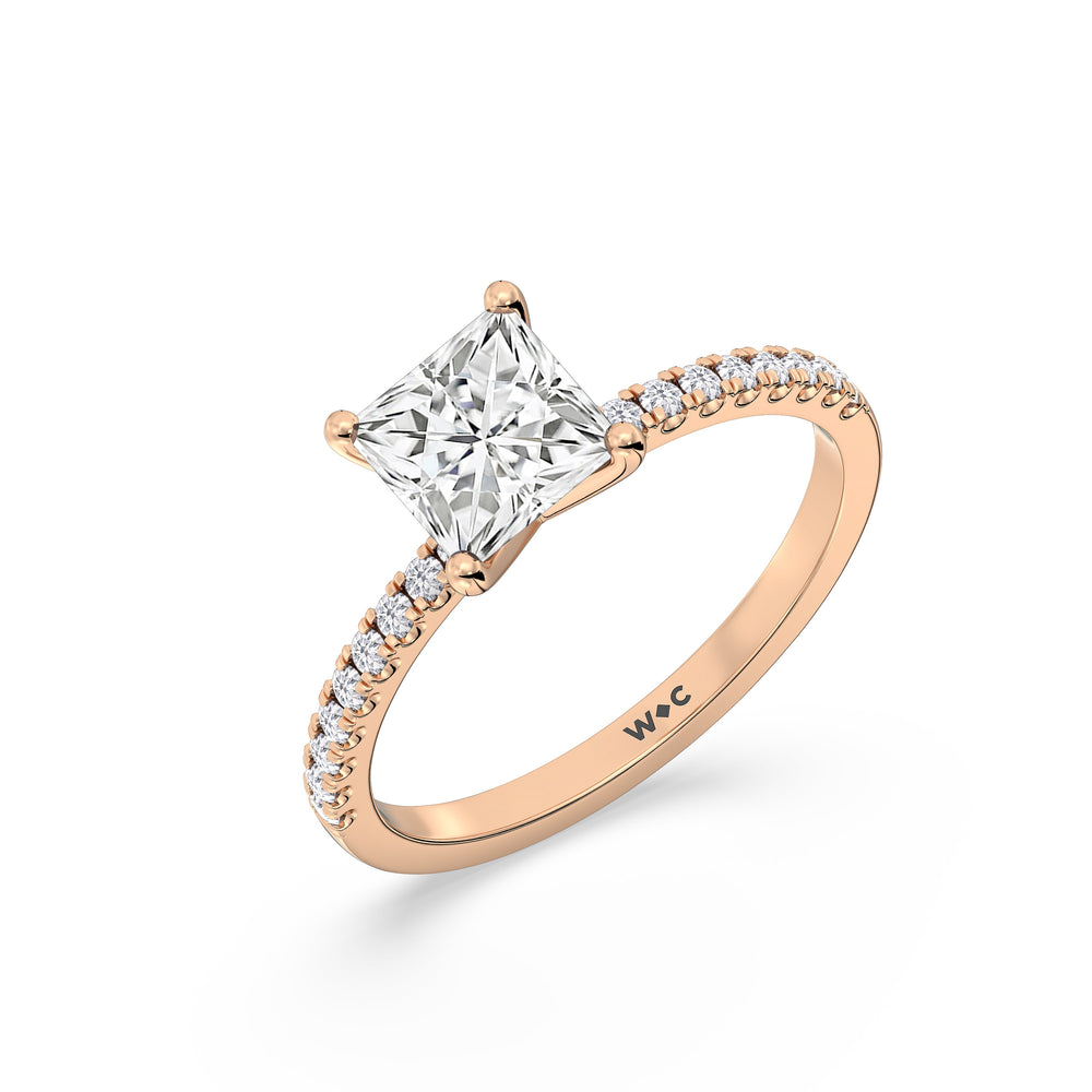 Fine Vela Classic Pave Diamond Engagement Ring with Princess Cut Diamond in 14KT Rose Gold view 3
