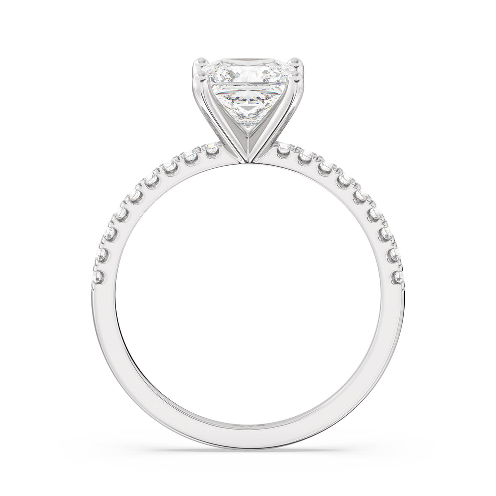 Fine Vela Classic Pave Diamond Engagement Ring with Princess Cut Diamond in 14KT Platinum view 2
