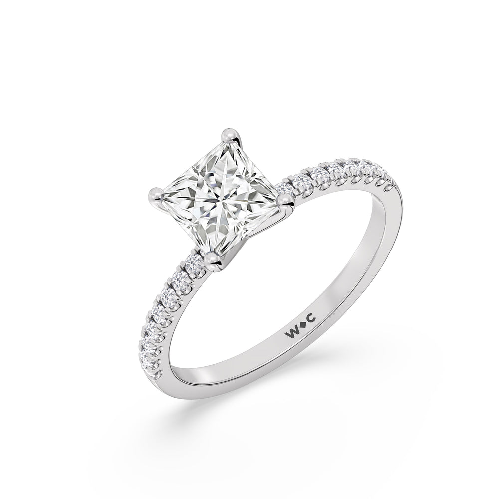 Fine Vela Classic Pave Diamond Engagement Ring with Princess Cut Diamond in 14KT Platinum view 3
