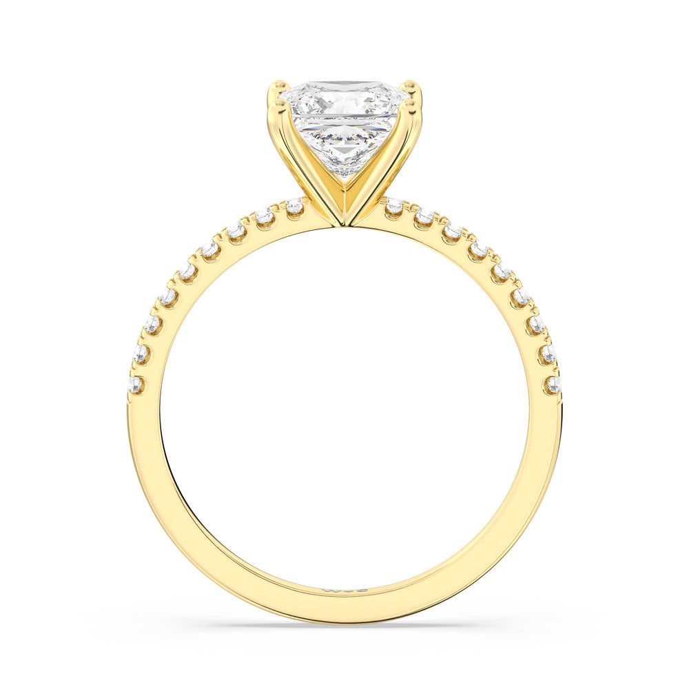 Fine Vela Classic Pave Diamond Engagement Ring with Princess Cut Diamond in 14KT Yellow Gold view 2

