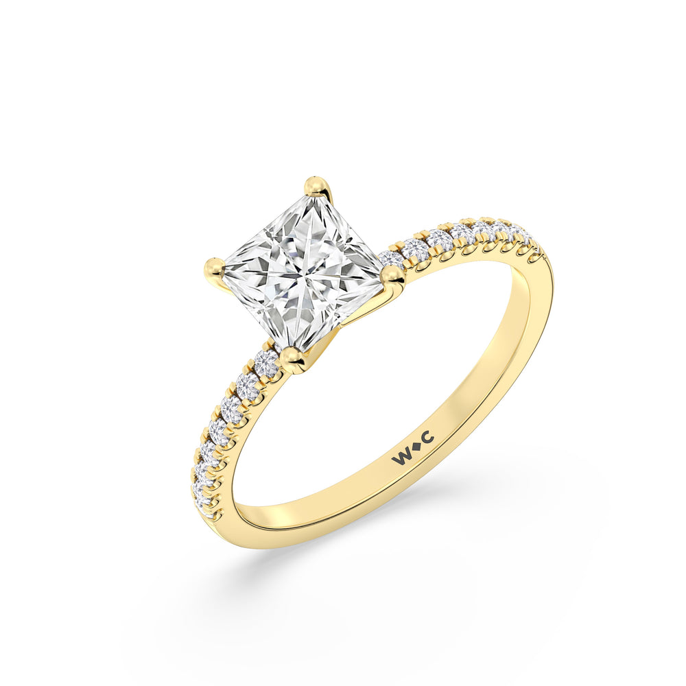 Fine Vela Classic Pave Diamond Engagement Ring with Princess Cut Diamond in 14KT Yellow Gold view 3
