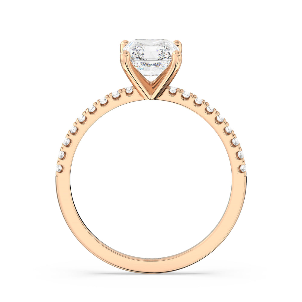 Fine Vela Classic Pave Diamond Engagement Ring with Radiant Cut Diamond in 14KT Rose Gold view 2
