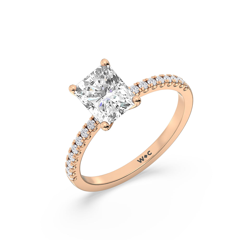 Fine Vela Classic Pave Diamond Engagement Ring with Radiant Cut Diamond in 14KT Rose Gold view 3
