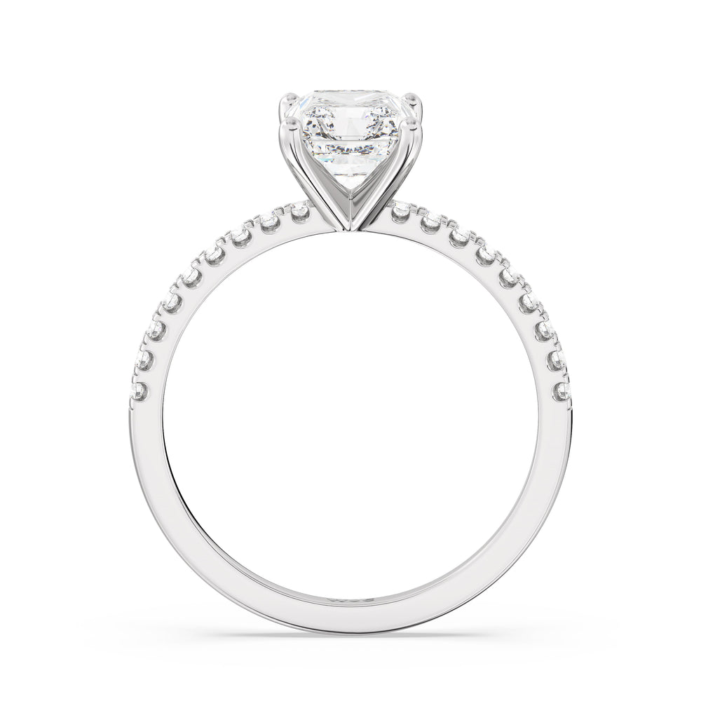 Fine Vela Classic Pave Diamond Engagement Ring with Radiant Cut Diamond in 14KT Platinum view 2
