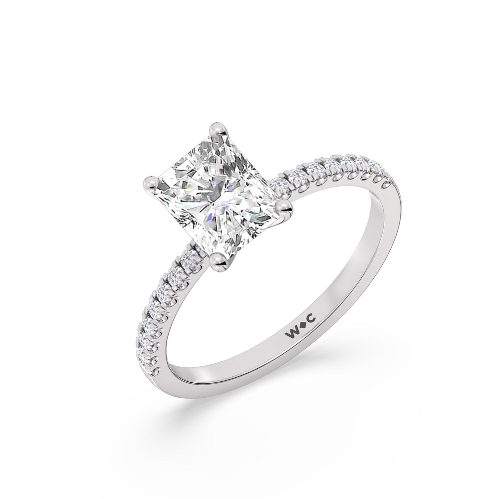 Fine Vela Classic Pave Diamond Engagement Ring with Radiant Cut Diamond in 14KT Platinum view 3
