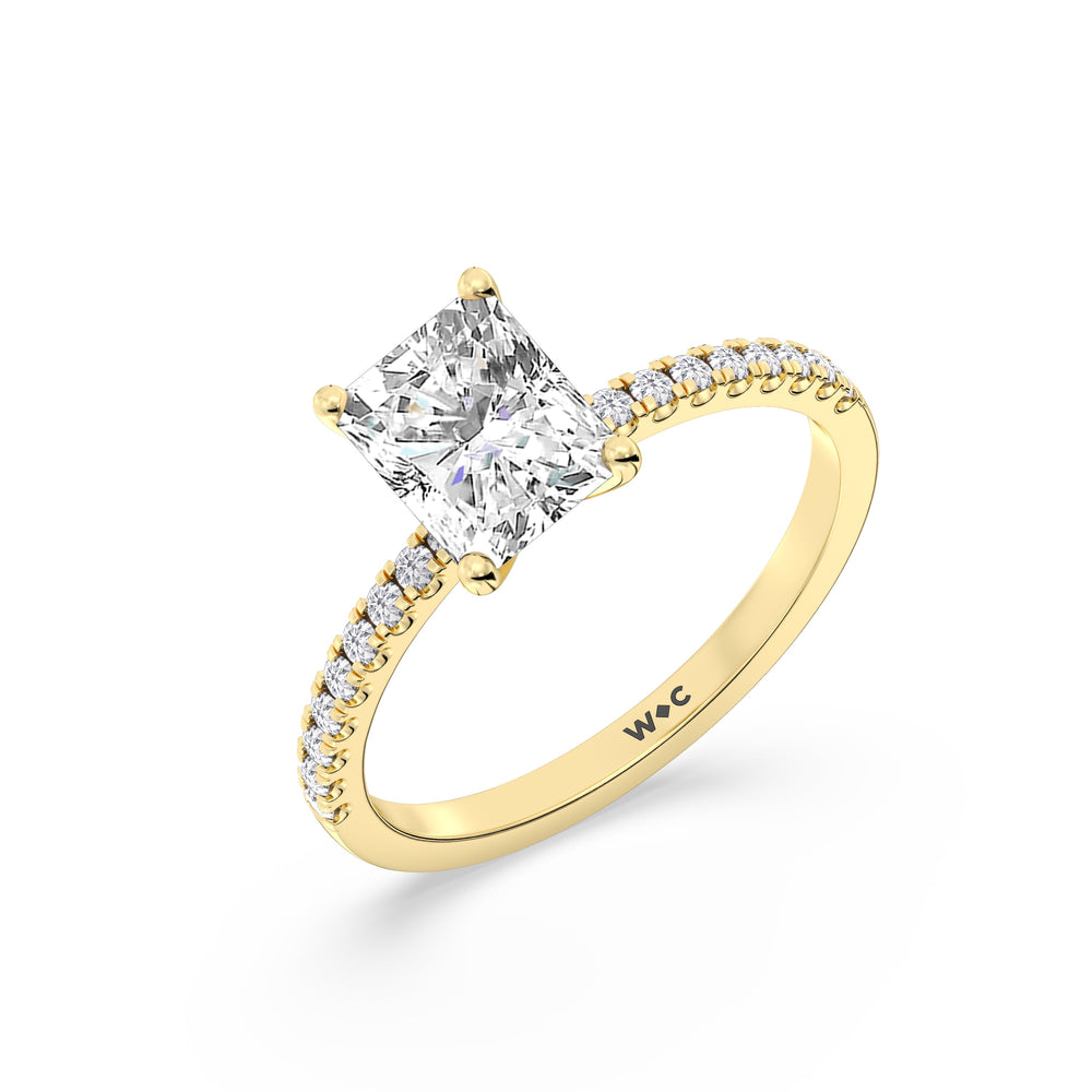 Fine Vela Classic Pave Diamond Engagement Ring with Radiant Cut Diamond in 14KT Yellow Gold view 3
