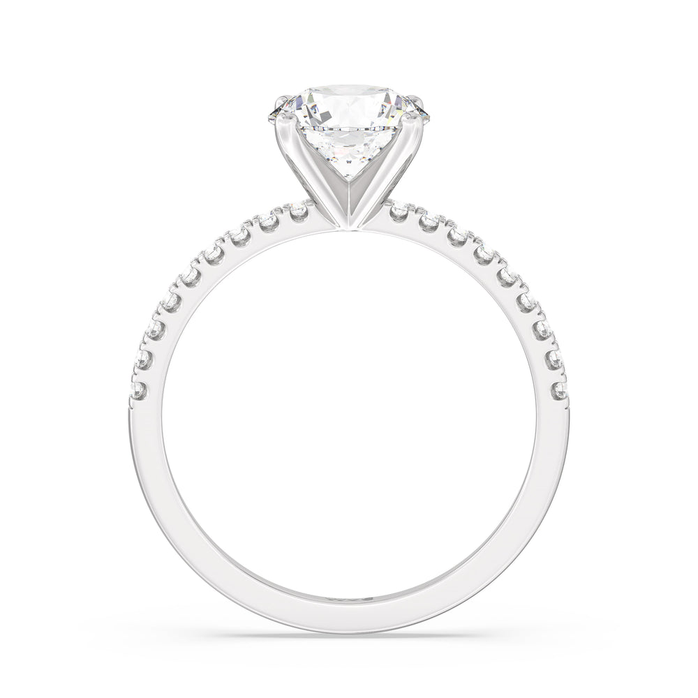 Fine Vela Classic Pave Diamond Engagement Ring with Round Cut Diamond in 14KT Platinum view 2
