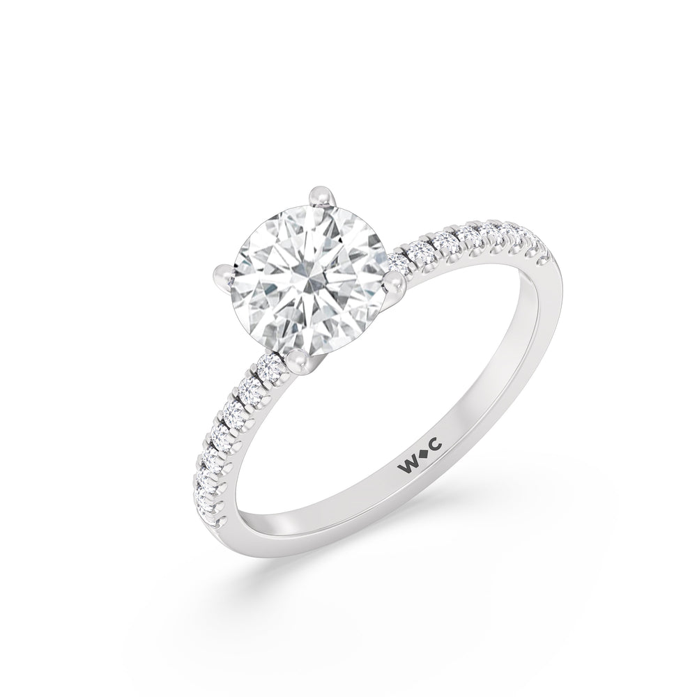 Fine Vela Classic Pave Diamond Engagement Ring with Round Cut Diamond in 14KT Platinum view 3
