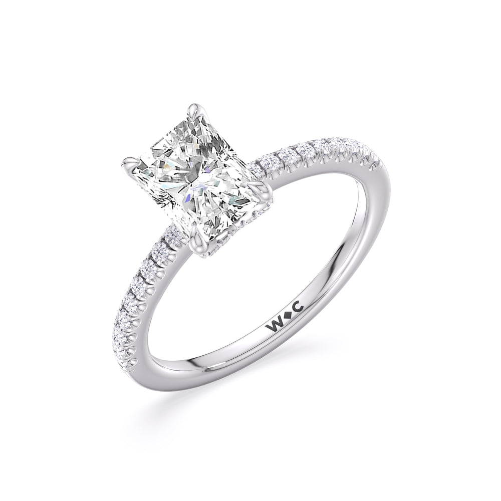 Fine Chevron Hidden Halo Engagement Ring with Radiant Cut Diamond in 14KT Platinum view 3
