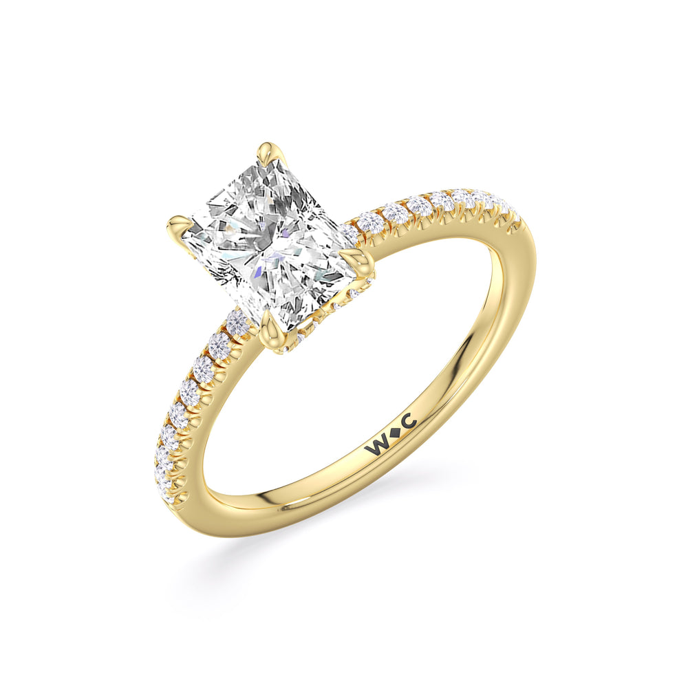 Fine Chevron Hidden Halo Engagement Ring with Radiant Cut Diamond in 14KT Yellow Gold view 3
