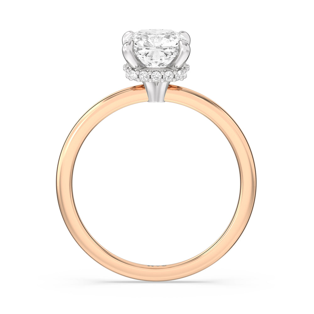 Petite Modern Fine Line Hidden Halo Engagement Ring with Cushion Cut Diamond in 14KT White & Rose Gold view 2
