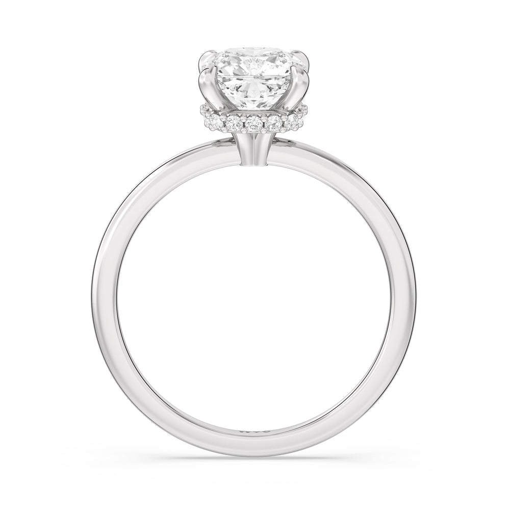 Petite Modern Fine Line Hidden Halo Engagement Ring with Cushion Cut Diamond in 14KT Platinum view 2
