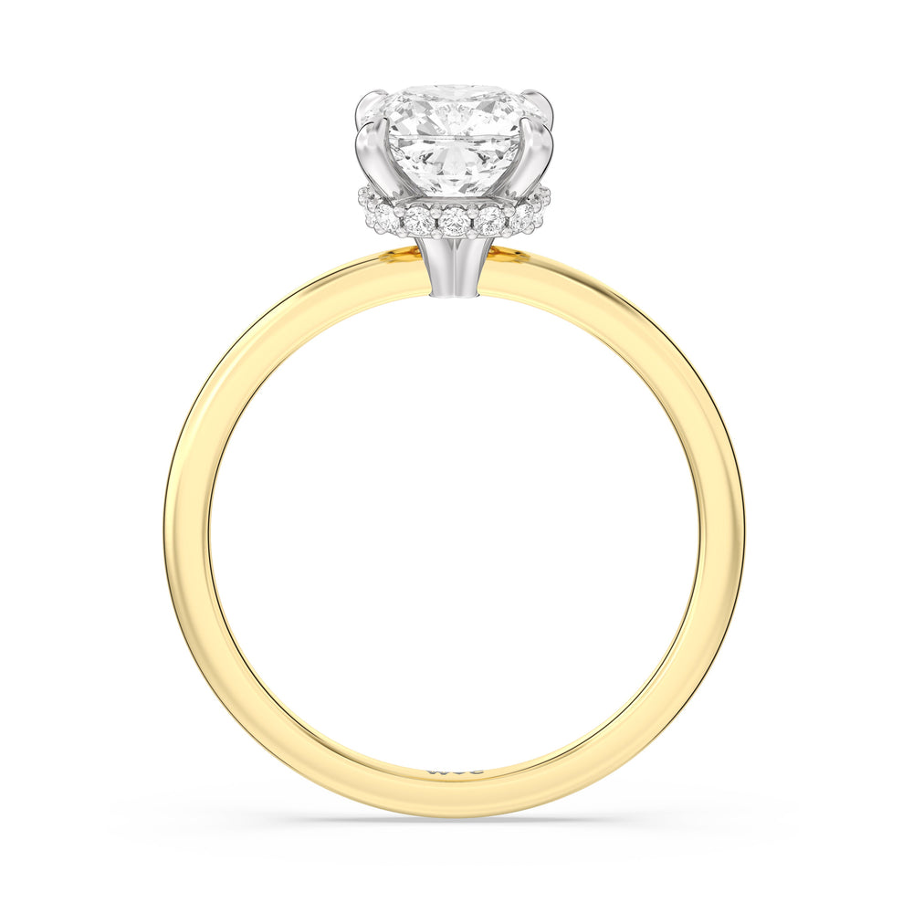 Petite Modern Fine Line Hidden Halo Engagement Ring with Cushion Cut Diamond in 14KT White & Yellow Gold view 2
