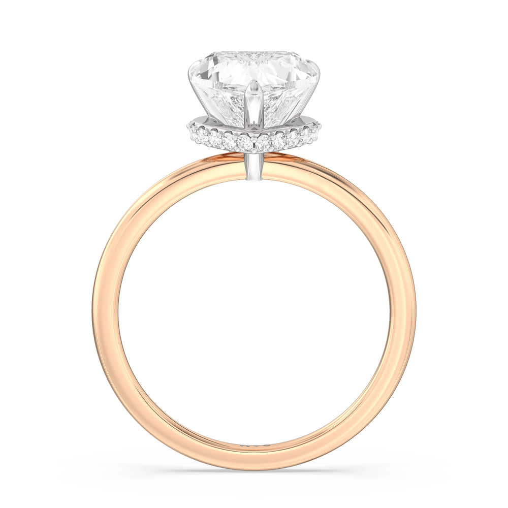 Petite Modern Fine Line Hidden Halo Engagement Ring with Heart Cut Diamond in 14KT White & Rose Gold view 2

