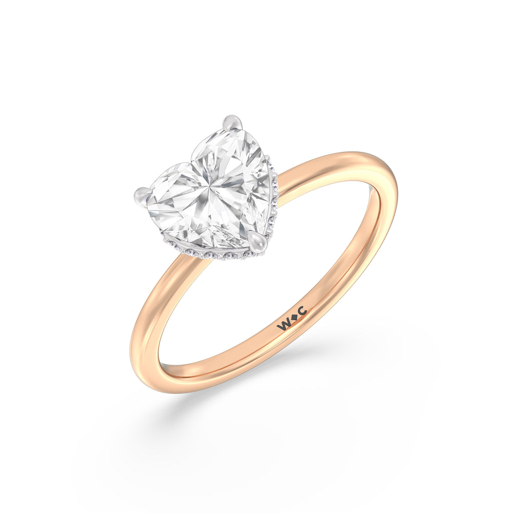 Petite Modern Fine Line Hidden Halo Engagement Ring with Heart Cut Diamond in 14KT White & Rose Gold view 3

