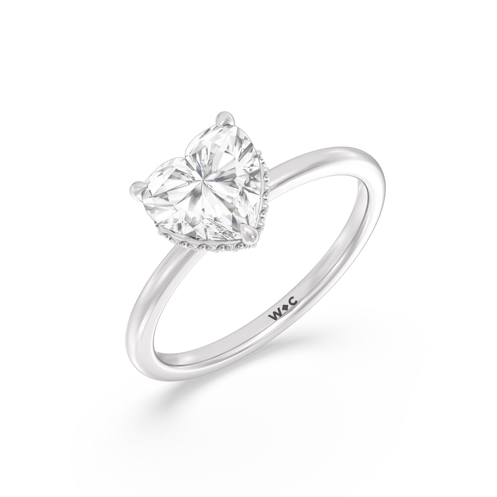 Petite Modern Fine Line Hidden Halo Engagement Ring with Heart Cut Diamond in 14KT Platinum view 3
