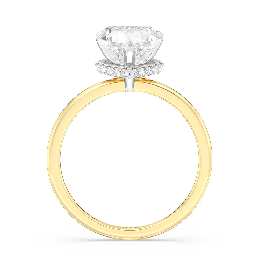 Petite Modern Fine Line Hidden Halo Engagement Ring with Heart Cut Diamond in 14KT White & Yellow Gold view 2
