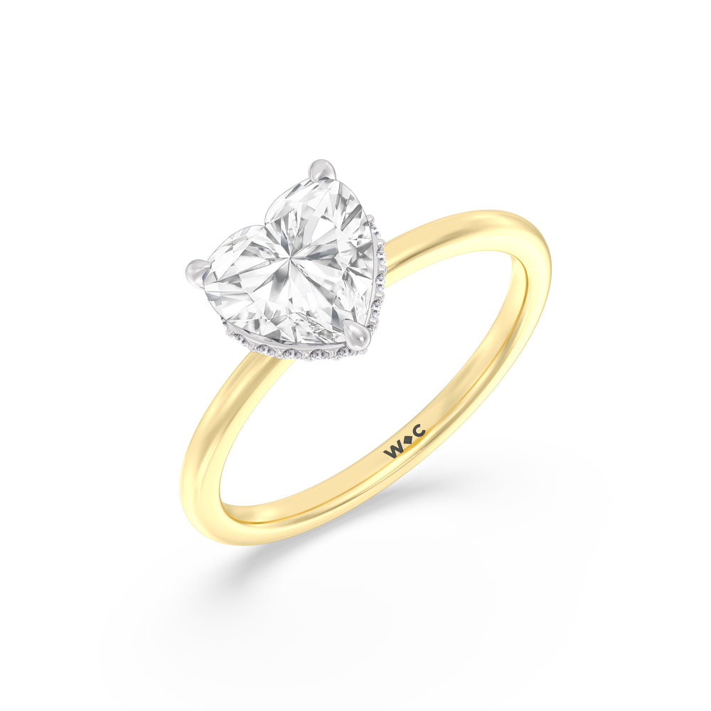 Petite Modern Fine Line Hidden Halo Engagement Ring with Heart Cut Diamond in 14KT White & Yellow Gold view 3
