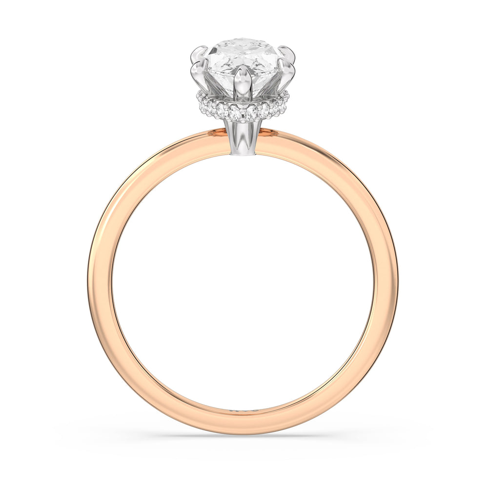 Petite Modern Fine Line Hidden Halo Engagement Ring with Marquise Cut Diamond in 14KT White & Rose Gold view 2
