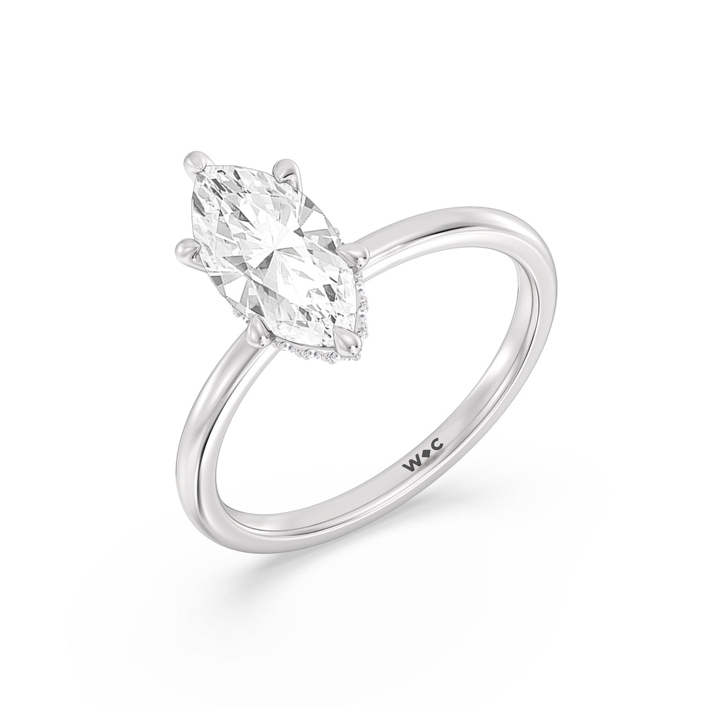 Petite Modern Fine Line Hidden Halo Engagement Ring with Marquise Cut Diamond in 14KT Platinum view 3

