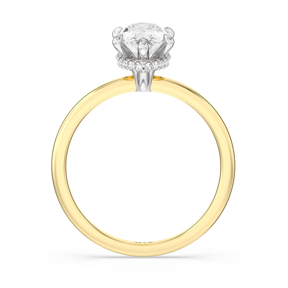 Petite Modern Fine Line Hidden Halo Engagement Ring with Marquise Cut Diamond in 14KT White & Yellow Gold view 2
