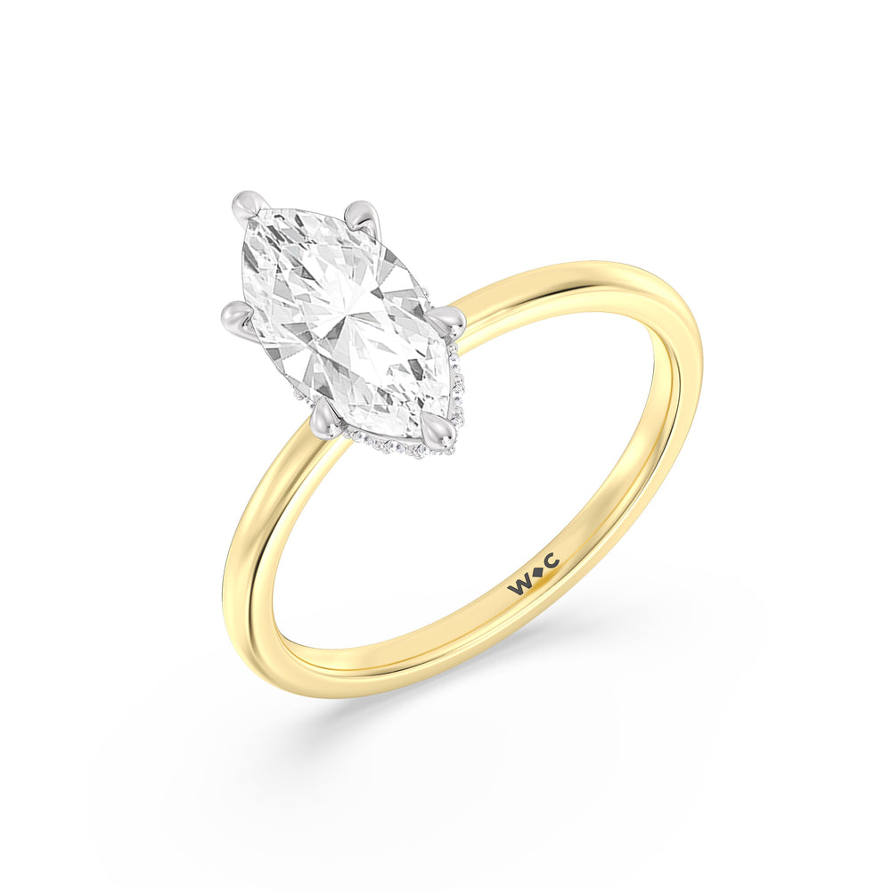 Petite Modern Fine Line Hidden Halo Engagement Ring with Marquise Cut Diamond in 14KT White & Yellow Gold view 3
