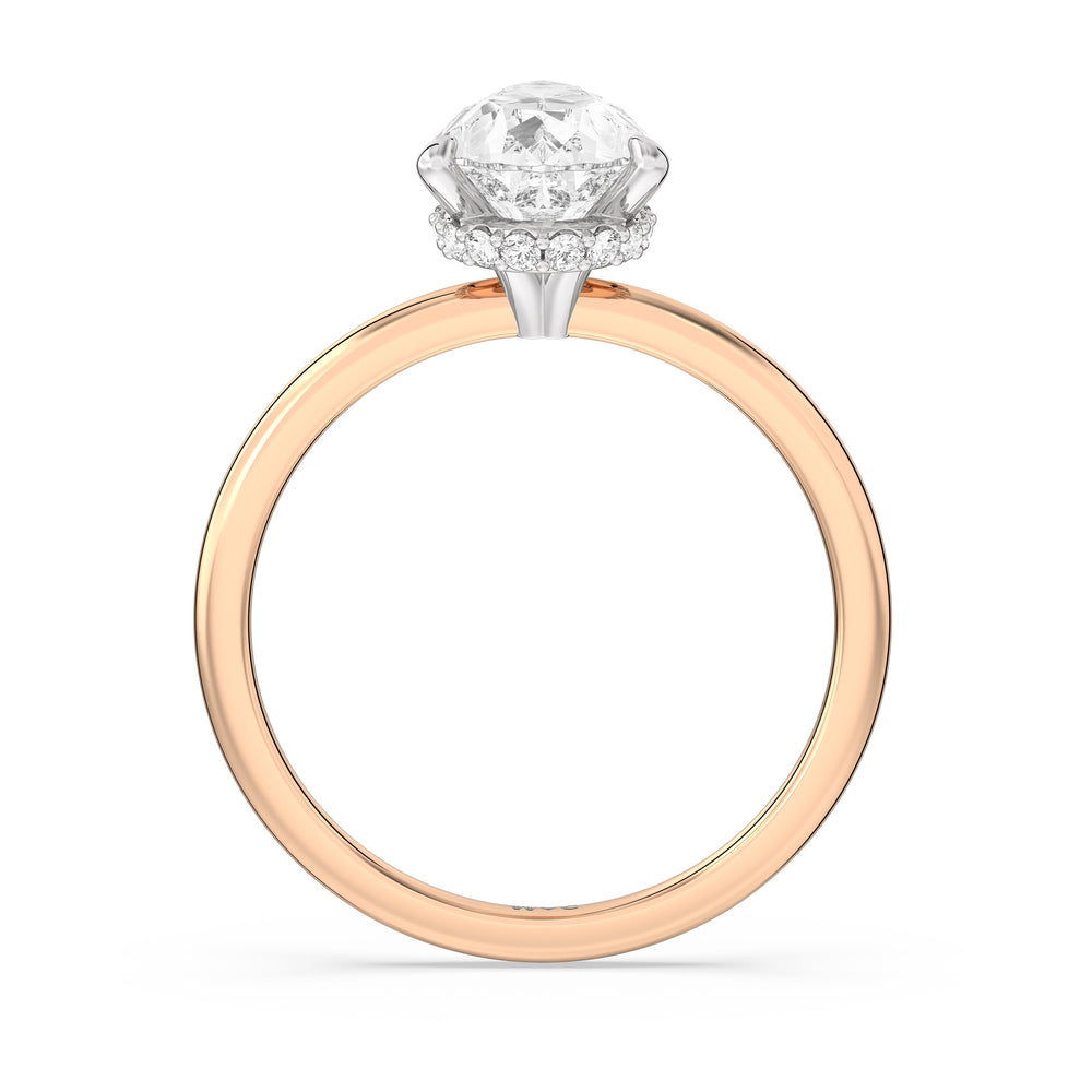 Petite Modern Fine Line Hidden Halo Engagement Ring with Pear Cut Diamond in 14KT White & Rose Gold view 2
