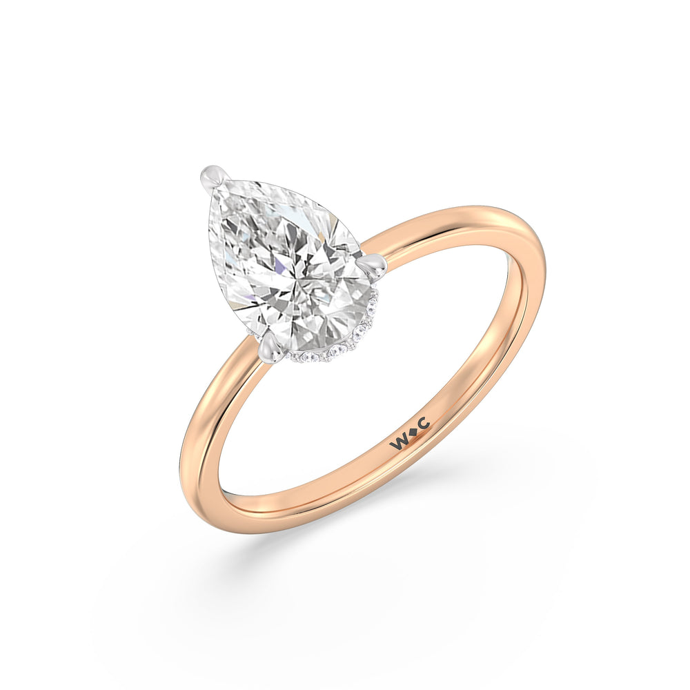 Petite Modern Fine Line Hidden Halo Engagement Ring with Pear Cut Diamond in 14KT White & Rose Gold view 3
